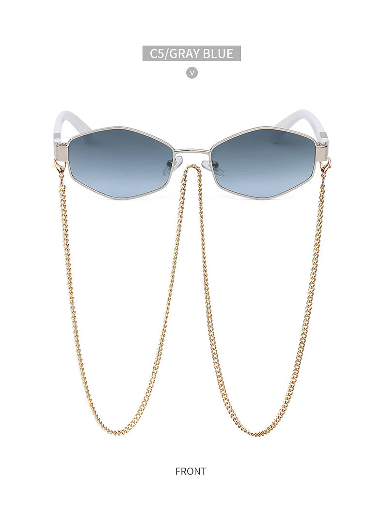 Sexy Small Frame Hexagon Sunglasses Women With Chain 2025 Luxury Brand Designer Punk Sun Glasses For Ladies Shades Gafas De Sol