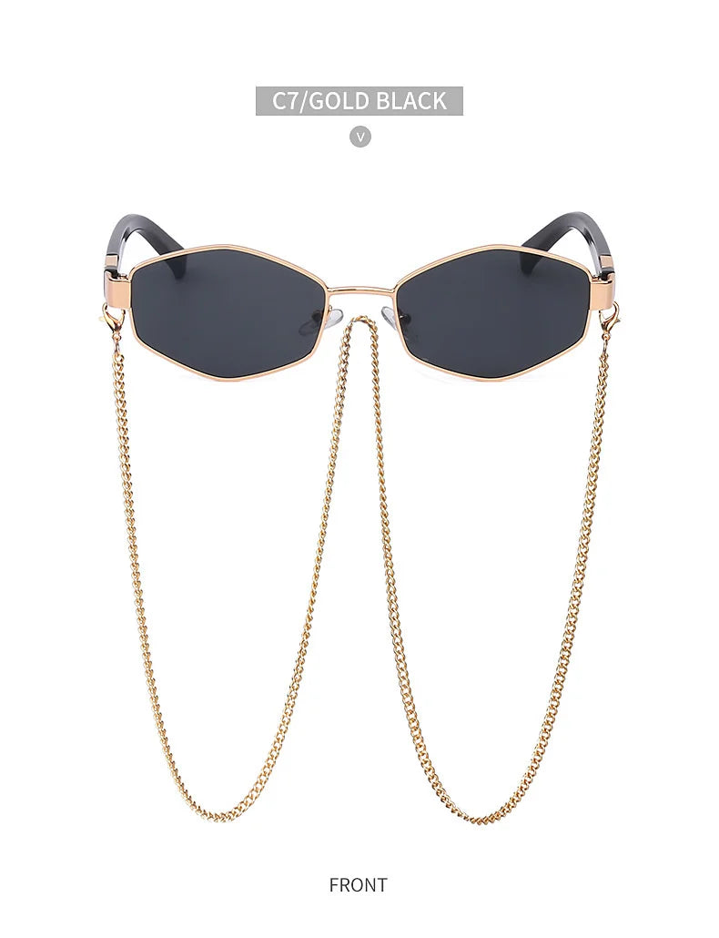 Sexy Small Frame Hexagon Sunglasses Women With Chain 2025 Luxury Brand Designer Punk Sun Glasses For Ladies Shades Gafas De Sol