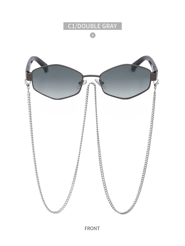 Sexy Small Frame Hexagon Sunglasses Women With Chain 2025 Luxury Brand Designer Punk Sun Glasses For Ladies Shades Gafas De Sol