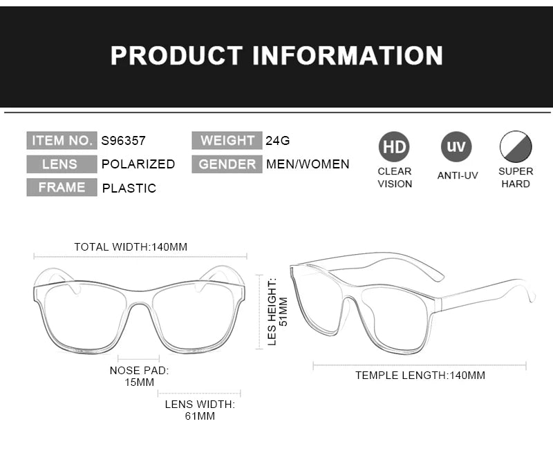 New Fashion Polarized Sunglasses Men Women Luxury Square Black Sun Glasses Male Female Stylish Hiking Driving Shades UV400