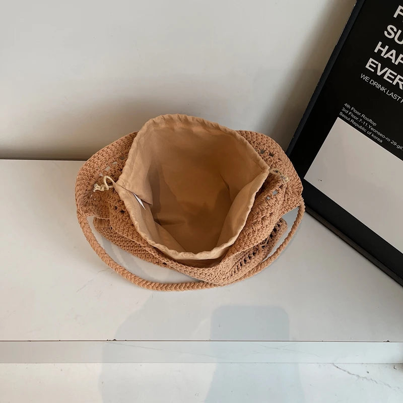 Crochet 2-IN-1 Shoulder Bag Set For Women Raffia Boho Rattan Summer Beach Vacation Tote Bags Knitted Design Handbags Female 2025