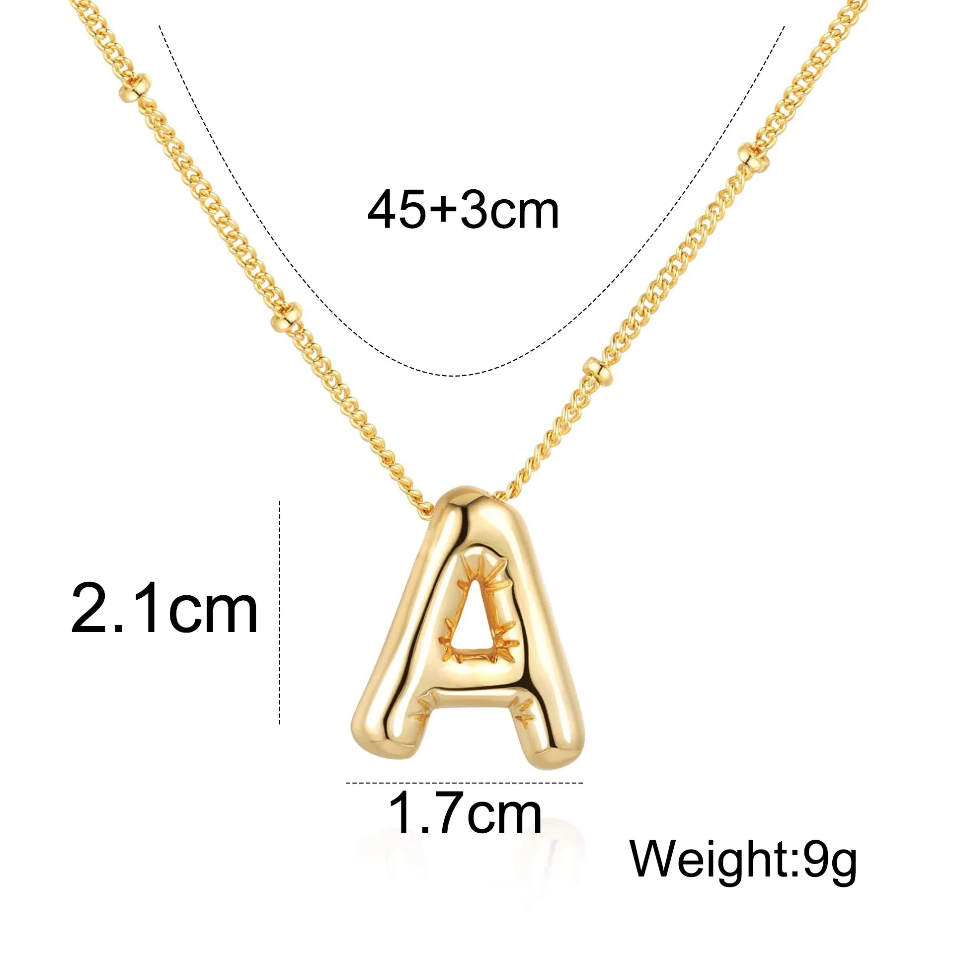 Delicate Chunky Alphabet Balloon Bubble Initial Letter Pendant Necklace for Women Men Stainless Steel Gold Plated Necklaces