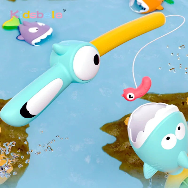 Summer Shark Floating Water Toy Magnetic Fishing Game With Water Effects Kids Pool Bath Toy Fun Colorful Sensory Sprinkling Toy