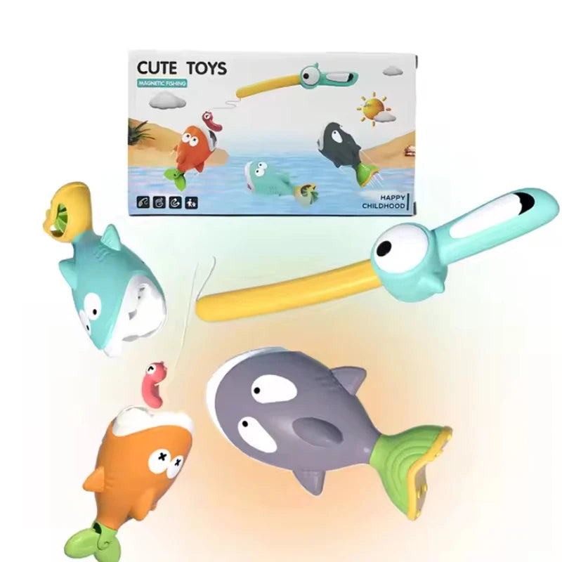 Summer Shark Floating Water Toy Magnetic Fishing Game With Water Effects Kids Pool Bath Toy Fun Colorful Sensory Sprinkling Toy