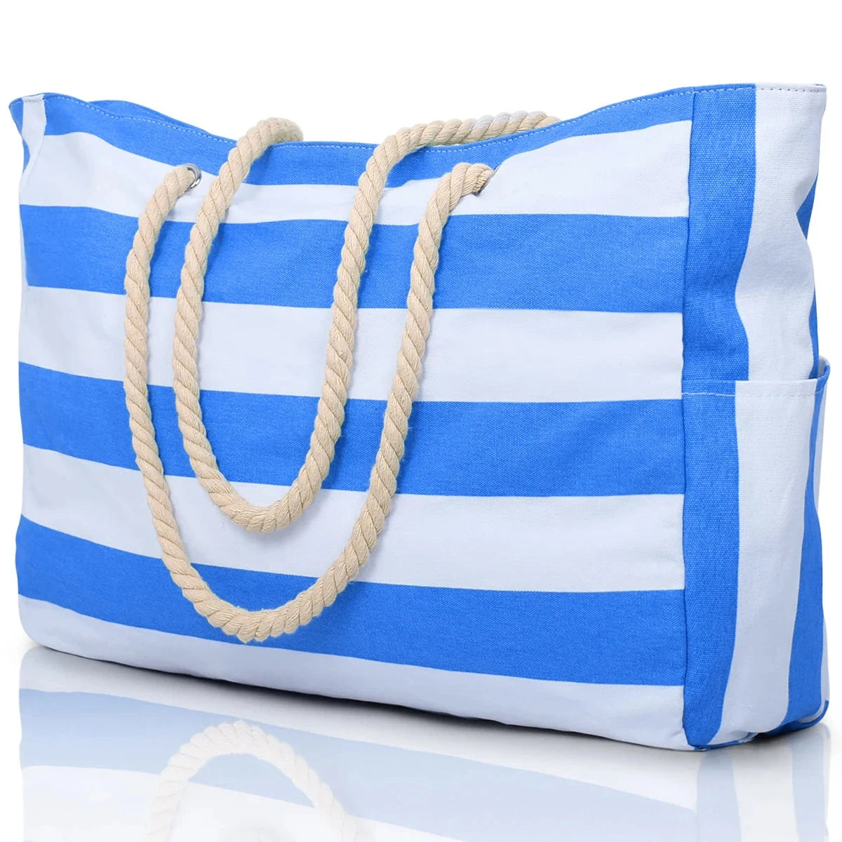 Bohemian Zipper Striped Shoulder Bags Large Capacity Canvas Outdoor Travel Tote Storage Women Camping Swim Pool Beach Bag