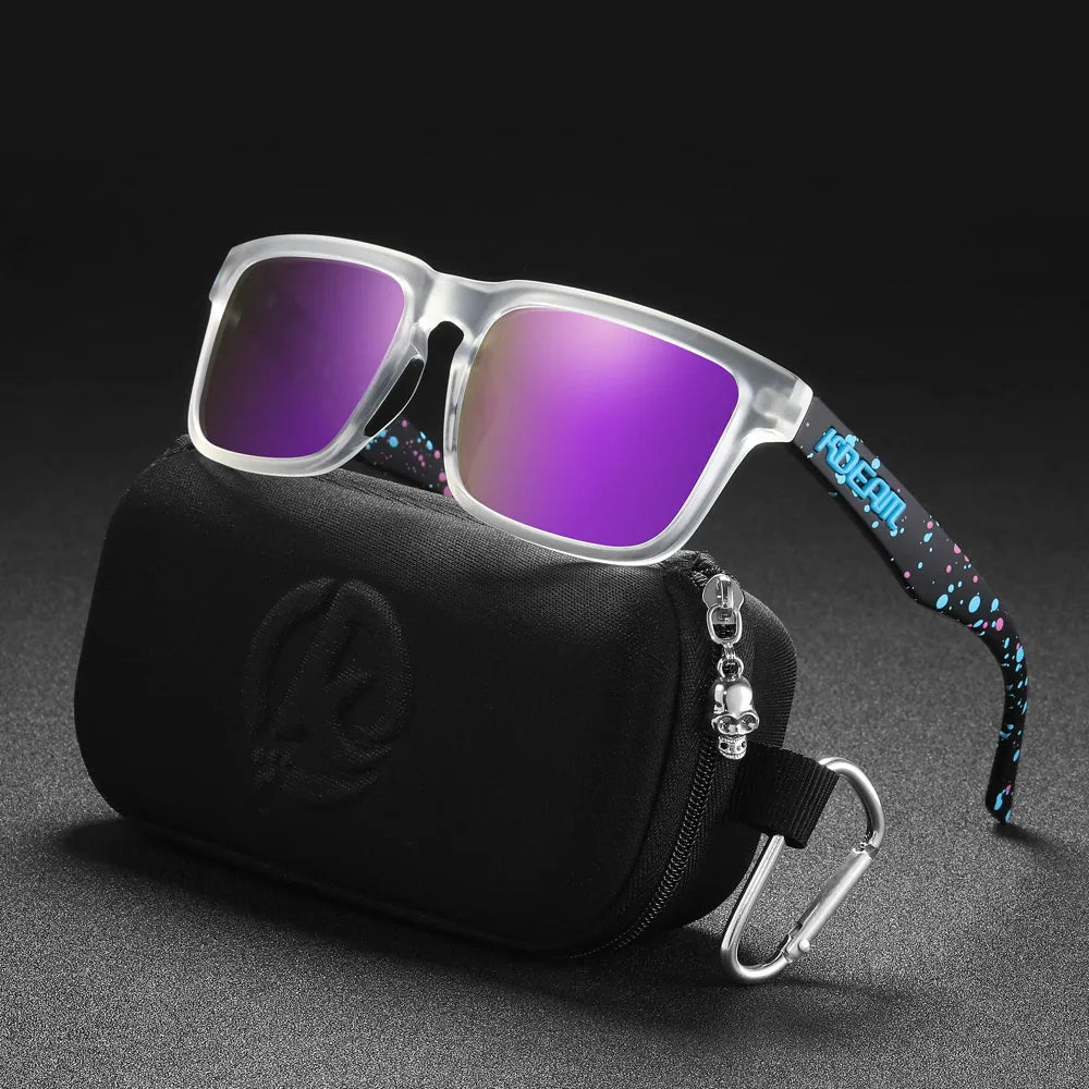 New KDEAM Brand High Quality Men Square Sunglasses Colors Sports Polarized Sun Glasses Reflective Coating Mirrored Lens UV400