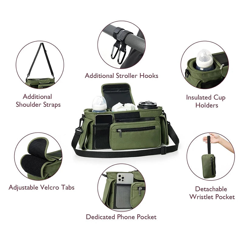 Baby Stroller Storage Large Capacity Travel Hanging Bag Mummy Bag Phone Bottle Holder Pram Diaper Bags Baby Stroller Accessories