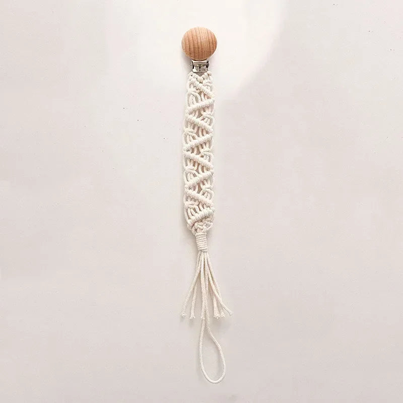 Vintage Simple Crochet Pacifier Chain for Newborn Teething Soother Chew Dummy Clips Hand Made Clip Baby Cotton Tassel Pacifier