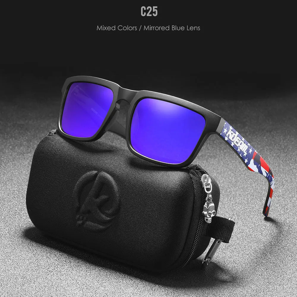 New KDEAM Brand High Quality Men Square Sunglasses Colors Sports Polarized Sun Glasses Reflective Coating Mirrored Lens UV400