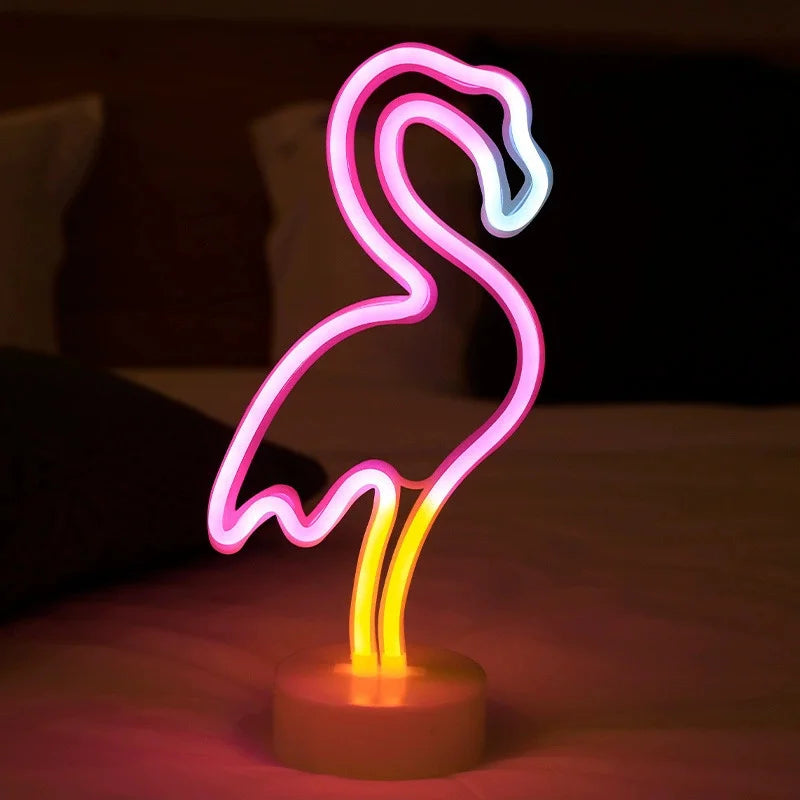 Battery/USB LED Neon Night Light Sign Flamingo Coconut Tree Cactus Table Lamp Kids Birthday Gifts Bedroom Christmas Art Decor