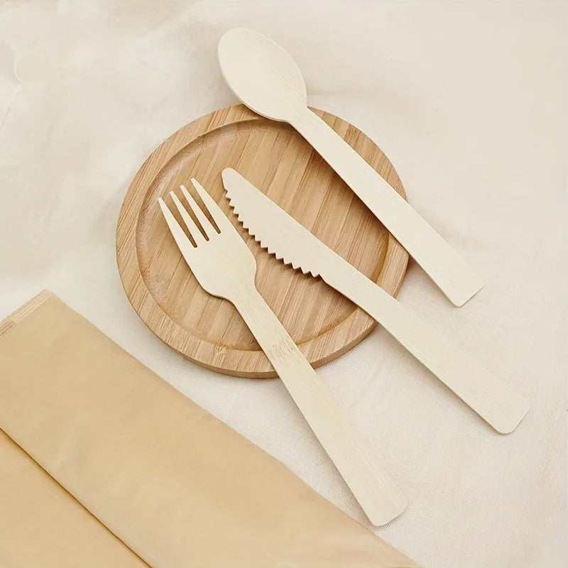 50/100PCS Disposable Wooden Forks Spoons Knives Parties Weddings Cafes Environmentally Friendly Disposable Wooden Tableware