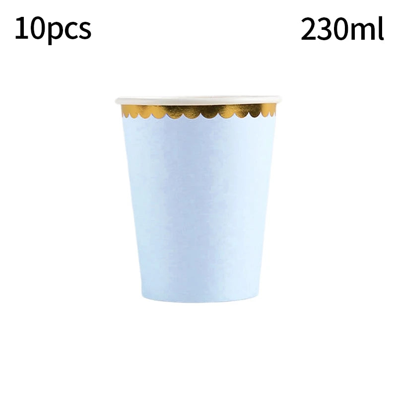 10pcs/set Disposable Birthday Tableware Cup Paper Plate Straws Birthday Party Wedding Decoration Kids Baby Shower Party Supplies