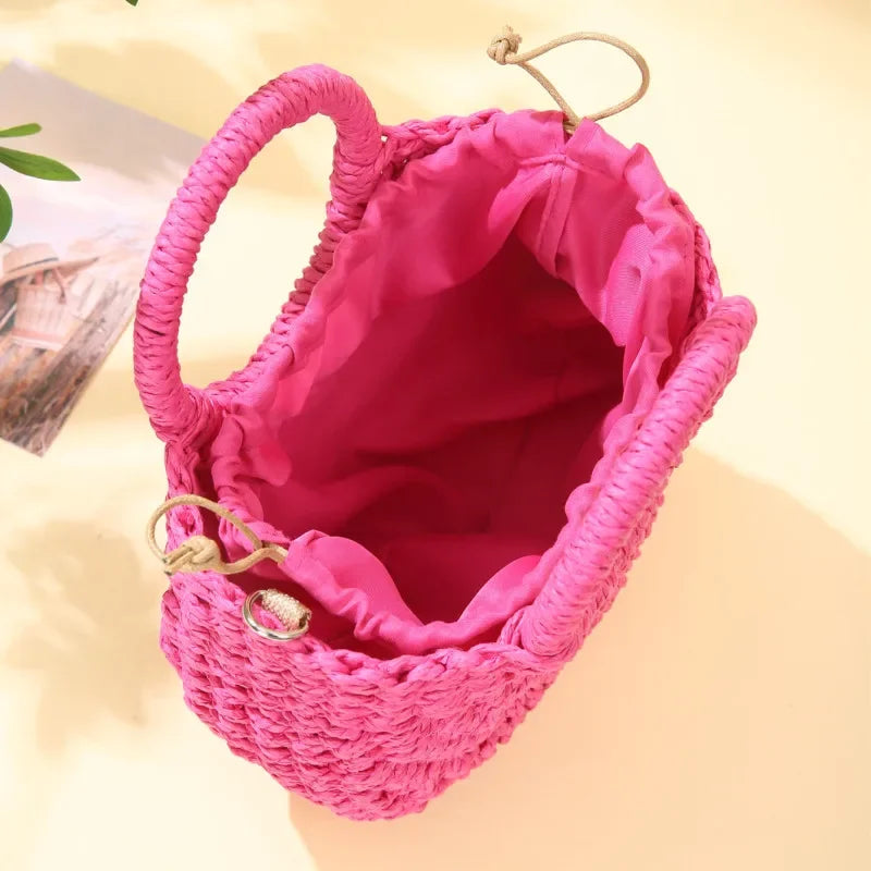 Handwoven Straw Rattan Half-Moon Beach Handbag Large Capacity Women Summer Hollow Out Crossbody Shoulder Bag  crossbody bags