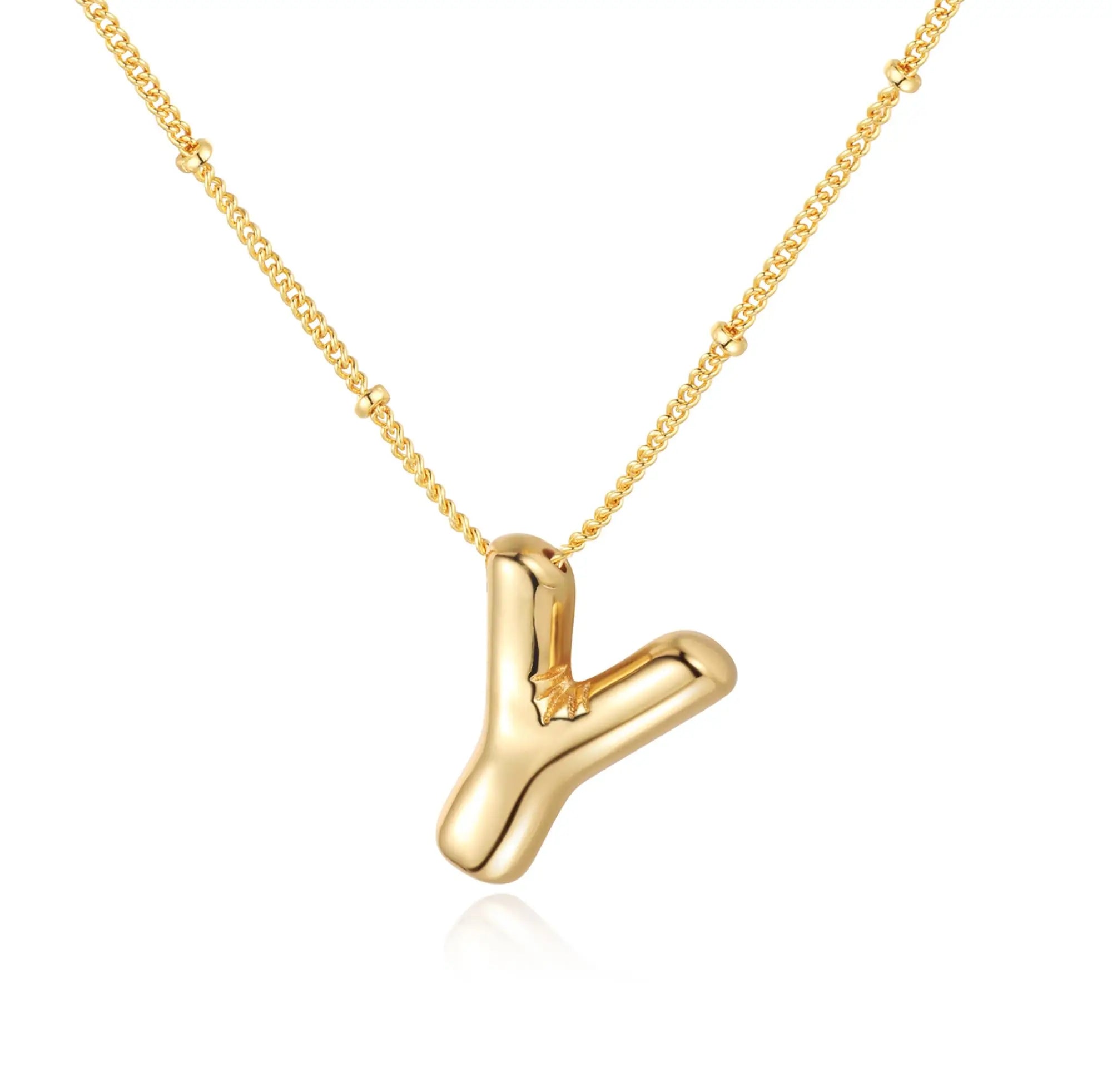 Delicate Chunky Alphabet Balloon Bubble Initial Letter Pendant Necklace for Women Men Stainless Steel Gold Plated Necklaces