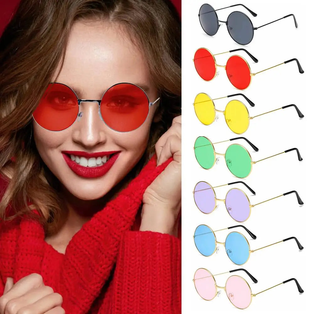 Fashion Retro Round Hippie Sunglasses  for Women Men Trendy Punk Disco Party Glasses Circle Metal UV Protection Sunglasses