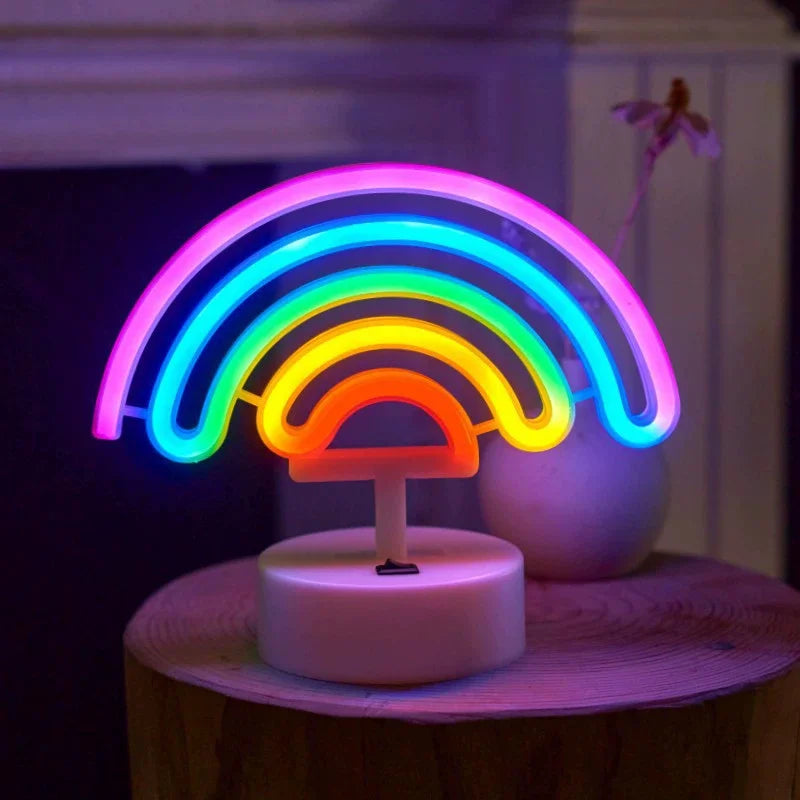 Battery/USB LED Neon Night Light Sign Flamingo Coconut Tree Cactus Table Lamp Kids Birthday Gifts Bedroom Christmas Art Decor