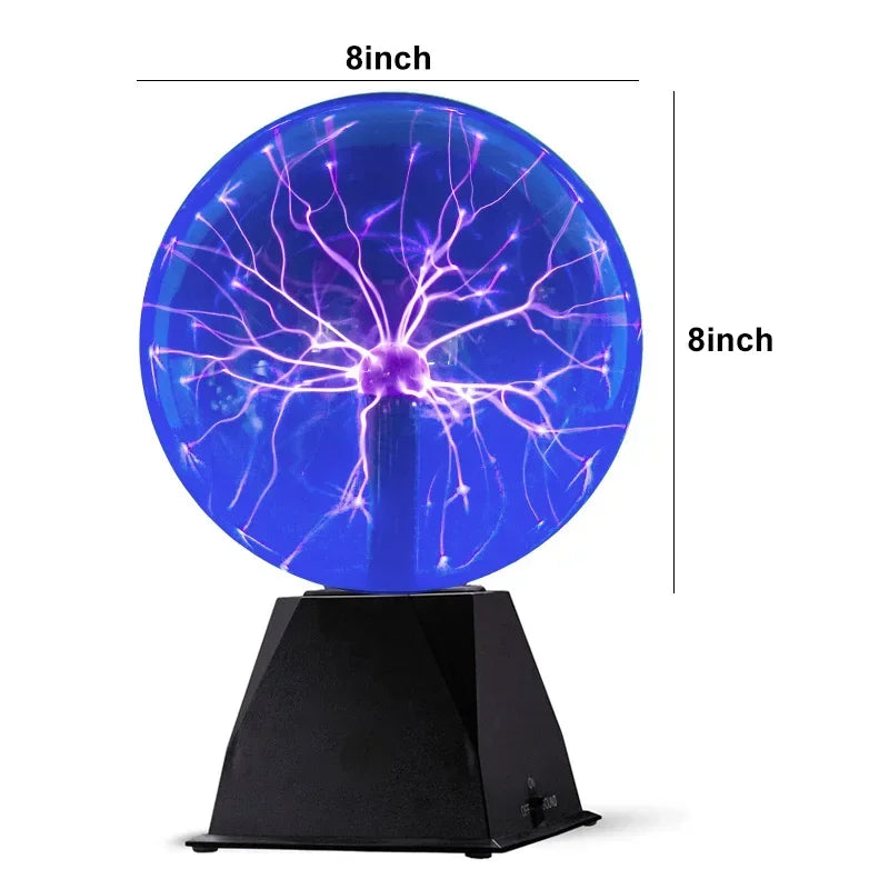 8 Inch Sound Control Magic Plasma Ball Lamp LED Night Light Atmosphere Touch Glass Plasma Light Christmas Party Decor Lighting