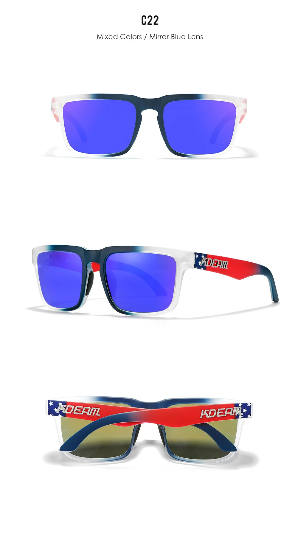 New KDEAM Brand High Quality Men Square Sunglasses Colors Sports Polarized Sun Glasses Reflective Coating Mirrored Lens UV400