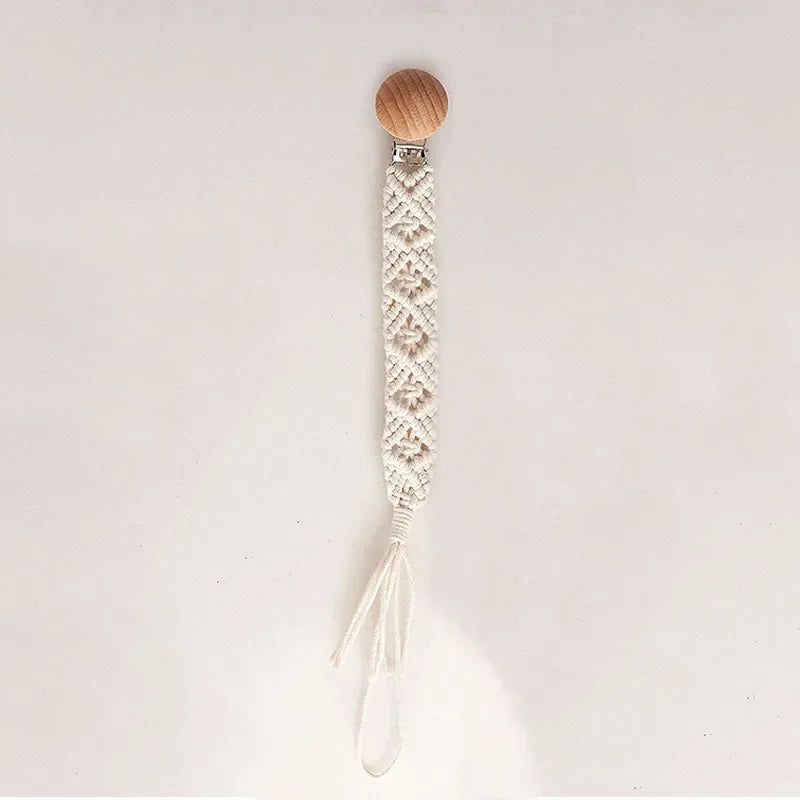Vintage Simple Crochet Pacifier Chain for Newborn Teething Soother Chew Dummy Clips Hand Made Clip Baby Cotton Tassel Pacifier
