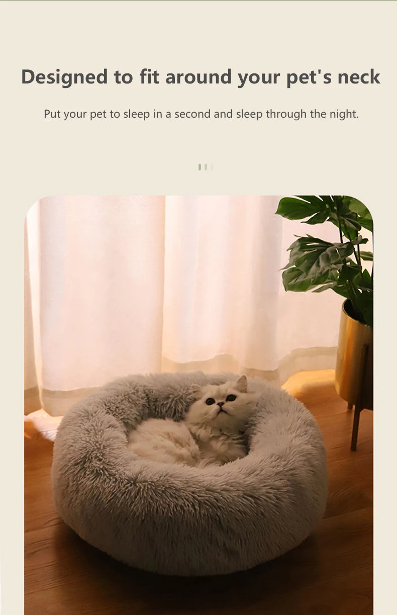 40-70CM Long Plush Winter Beds for Dogs & Cats, Home Plush Pet Nest, Soft Sofa Cushion Mats,Dog Kennel House, Warm Round Pet Bed