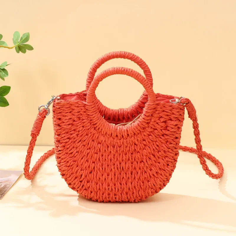Handwoven Straw Rattan Half-Moon Beach Handbag Large Capacity Women Summer Hollow Out Crossbody Shoulder Bag  crossbody bags