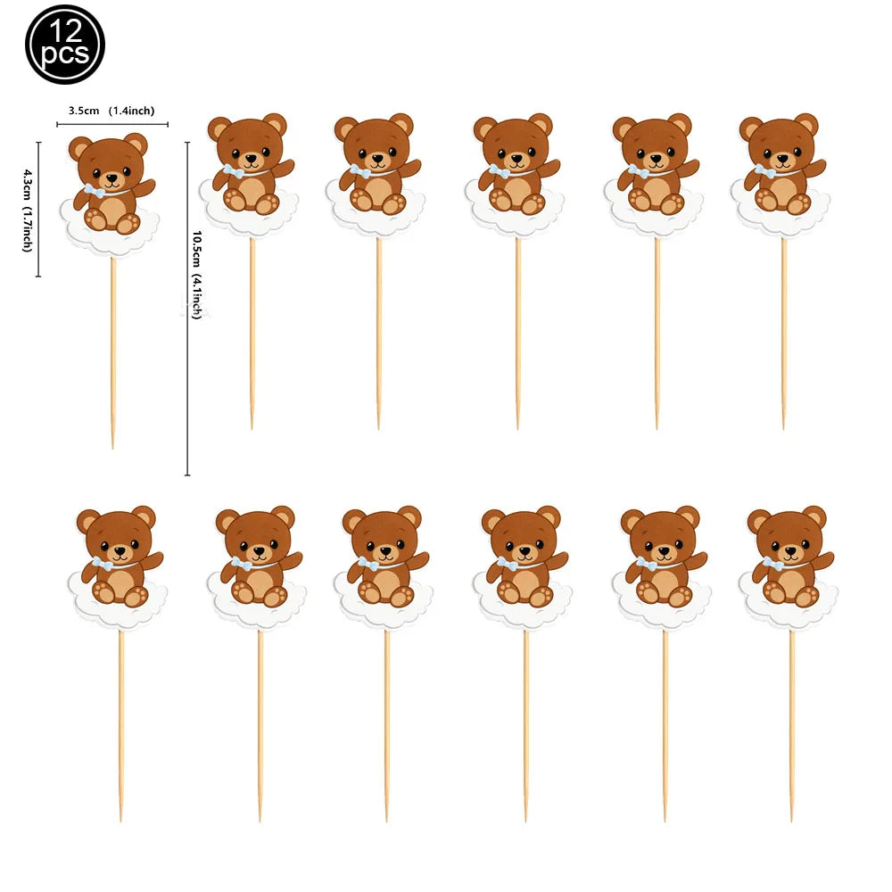 Blue Brown Bear Theme Party Decoration 7"/9"Plate Napkin Cup  DisposableTableware for Baby Shower Bear Theme Birthday Decoration