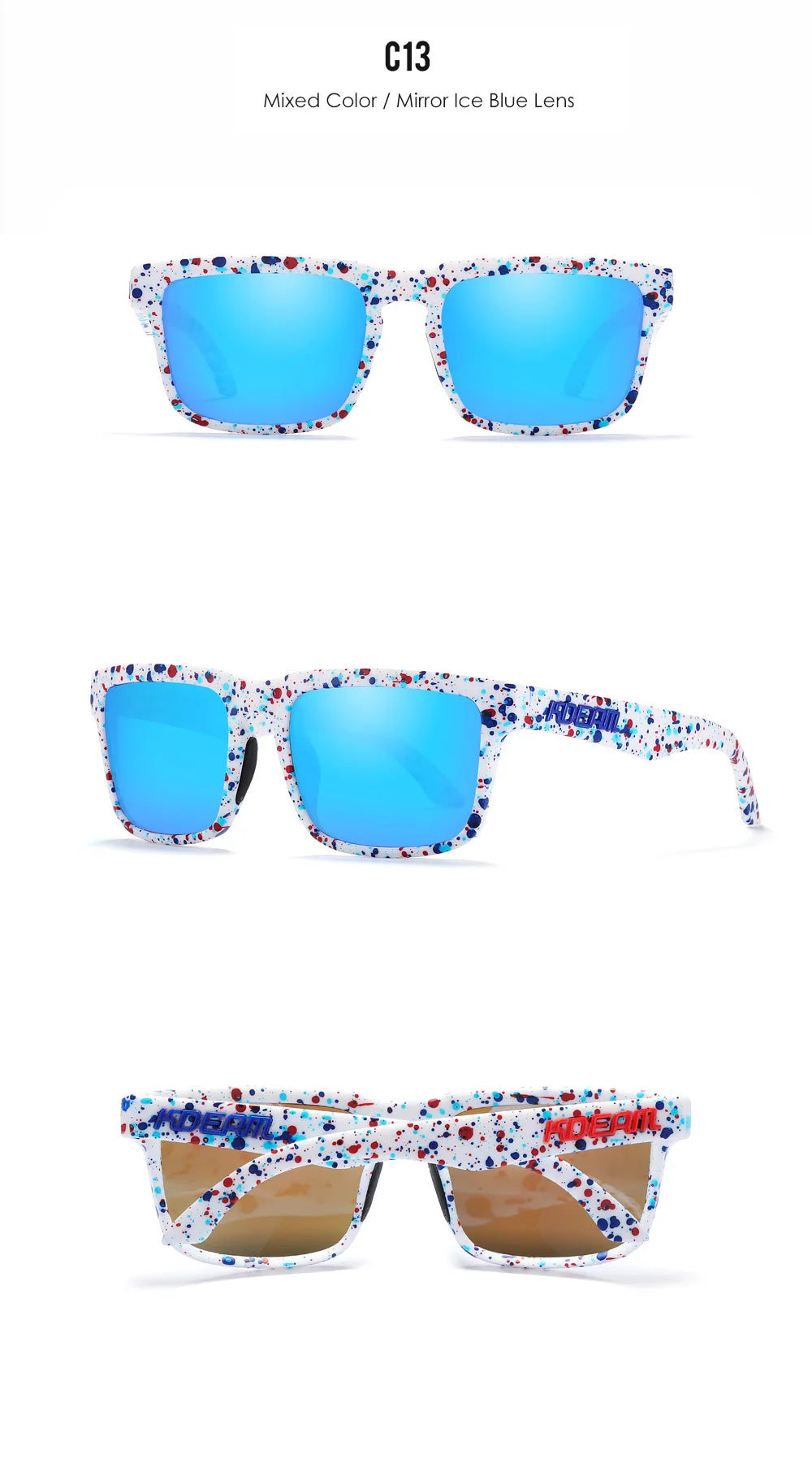 New KDEAM Brand High Quality Men Square Sunglasses Colors Sports Polarized Sun Glasses Reflective Coating Mirrored Lens UV400