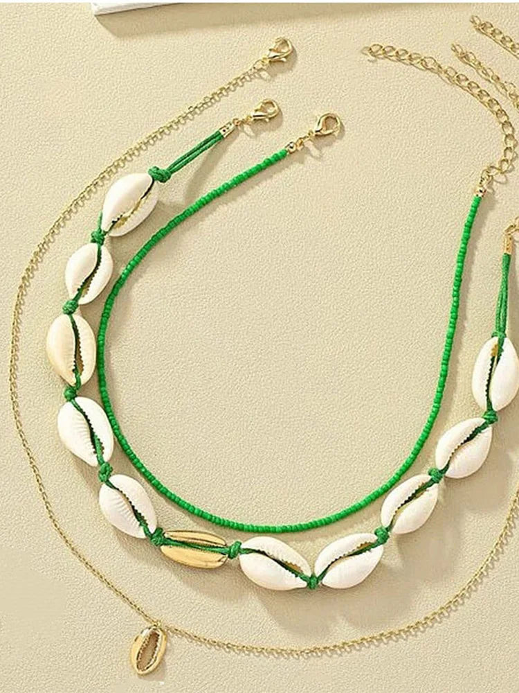 Fashion New Bohemia Soft Clay Shell Star Sun Pendant Chain Layered Necklace for Women Girls Summer Beach Simple Layered Necklace
