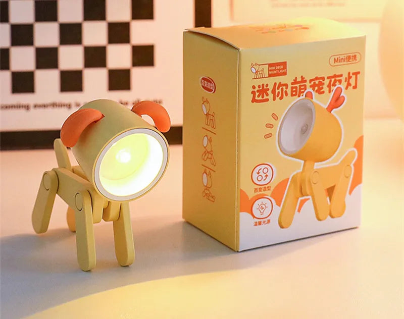 LED Night Light Mini Folding Desk Lamp Cute Pet Lights Dog Deer Portable Night Light Student Living Room Decor Gift
