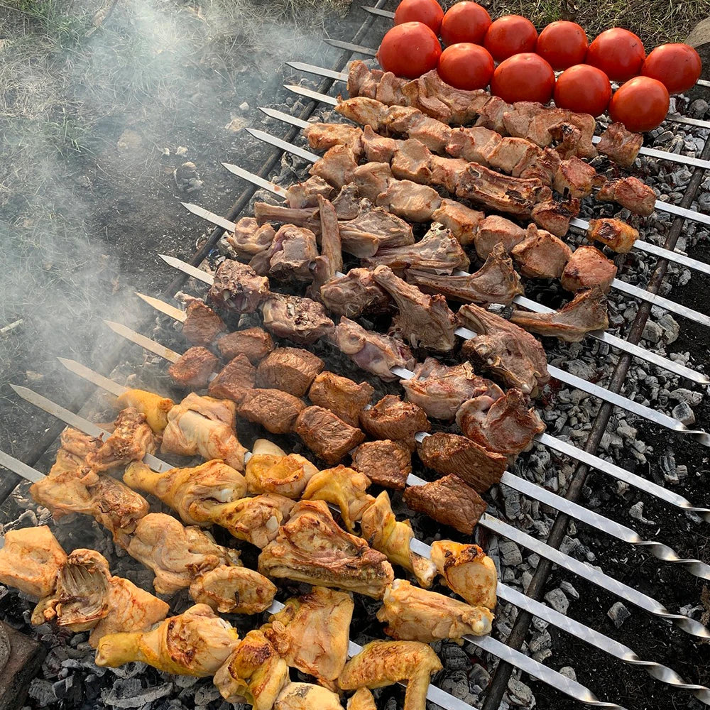 Stainless Steel Barbecue Skewer 6Pcs Wide BBQ Sticks Flat BBQ Fork Outdoor Camping Picnic BBQ Utensil Kitchen Accessories