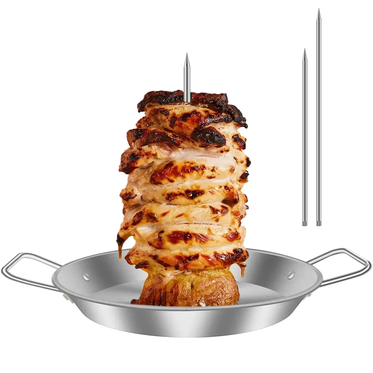 BBQ Vertical Meat Skewer Stainless Steel Roasting Meat Spit Skewers Brazilian Spikes Barbecue Grilling Rack Kitchen Accessories