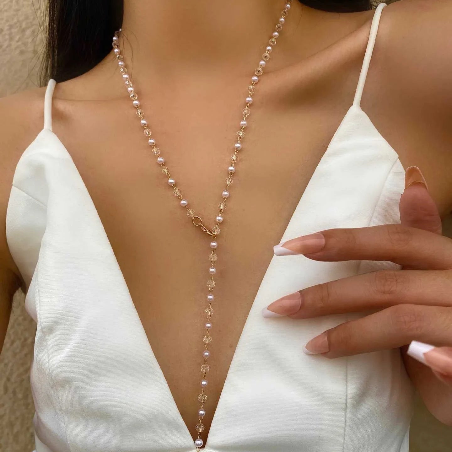 Fashion Sweater Chain Long Y-shaped Necklace for Women Simple Metal Gold Color Heart Crystal Clavicle Necklace Y2K Party Jewelry