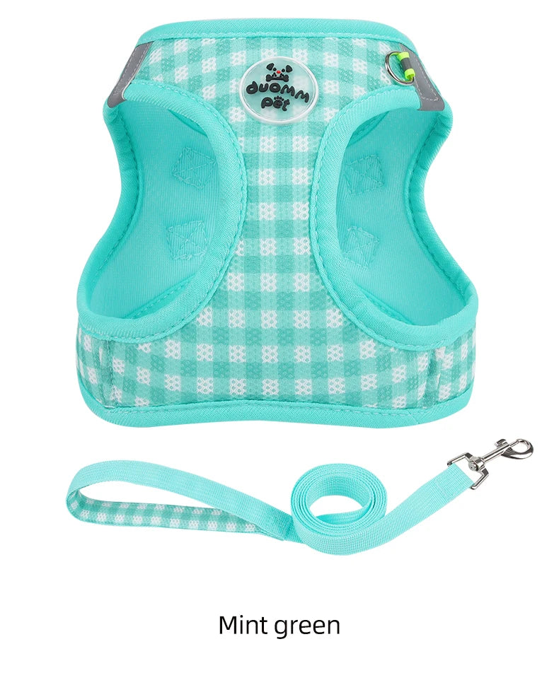 Kitten chest Strap Fresh plaid kitten leash anti-break Adjustable reflective pet chest strap Small dog kitten chest back