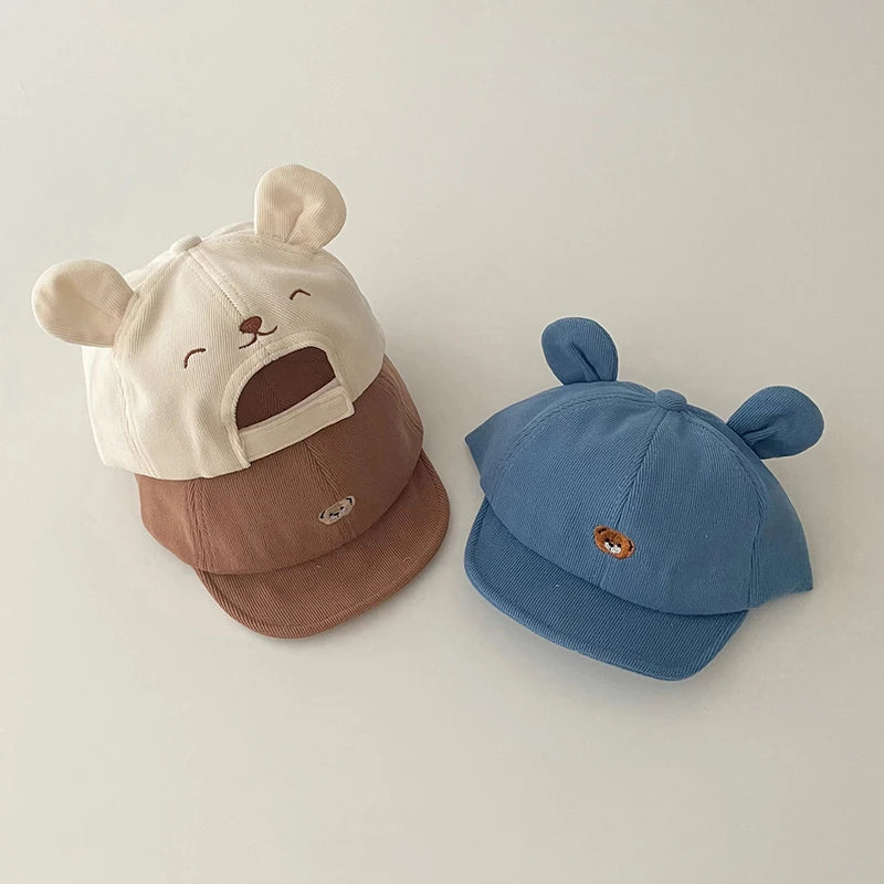 Cartoon Bear Ear Baby Baseball Cap Summer Cotton Peaked Hat for Infant Boy Girl Cute Embroidered Adjustable Kid Sun Hats 아기모자