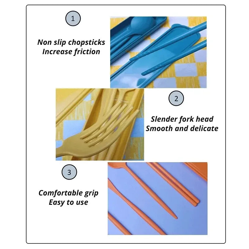4-piece Wheat Straw Tableware Knives Forks Spoons Chopsticks New Portuguese Plastic Portable Tableware Set Dinnerware Set