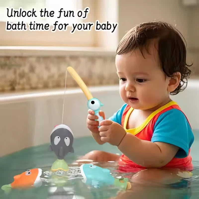 Summer Shark Floating Water Toy Magnetic Fishing Game With Water Effects Kids Pool Bath Toy Fun Colorful Sensory Sprinkling Toy