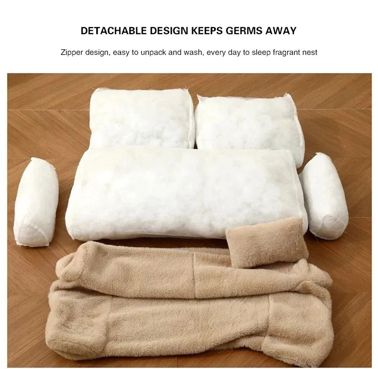 YOKEE Luxury Cat Bed Super Soft Warm Sofa for Small Dogs Detachable Washable Non-slip Kitten Puppy Sleeping House Pet Supplies