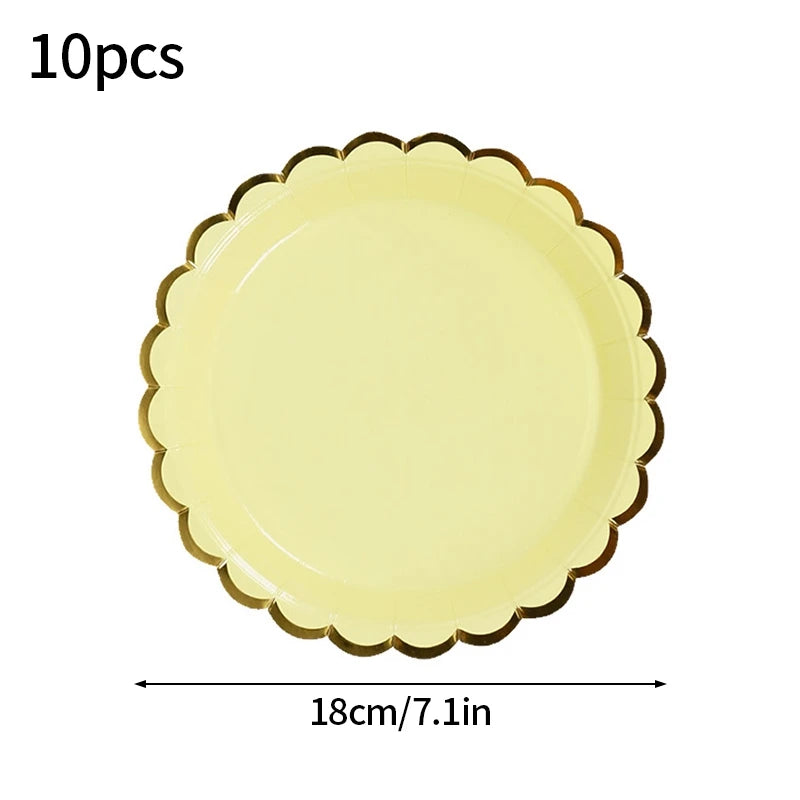 10pcs/set Disposable Birthday Tableware Cup Paper Plate Straws Birthday Party Wedding Decoration Kids Baby Shower Party Supplies