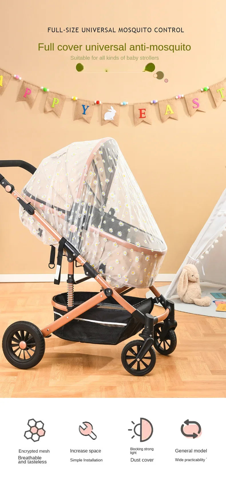 Baby Stroller Mosquito Net Pushchair Cart Insect Shield Net Mesh Safe Infants Protection Mesh Cover Baby Stroller Accessories