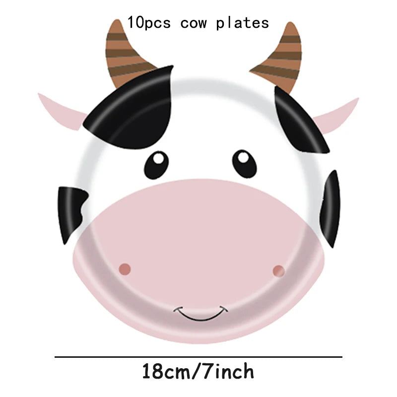 10pcs Farm Animals Party Paper Plates Cow Sheep Duck Chick  Disposable Plate Kids Children Birthday Tableware Parties Supply