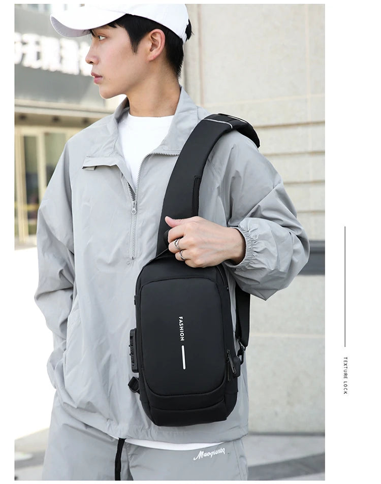 Men's Shoulder Bag Multifunction Anti Theft USB Messenger Pack Man Crossbody Cross Body Travel Chest Bags Pack