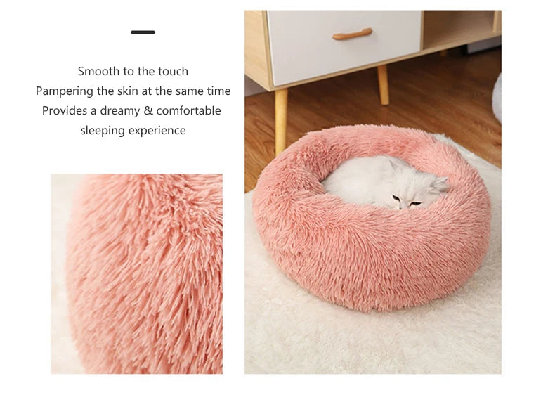 40-70CM Long Plush Winter Beds for Dogs & Cats, Home Plush Pet Nest, Soft Sofa Cushion Mats,Dog Kennel House, Warm Round Pet Bed