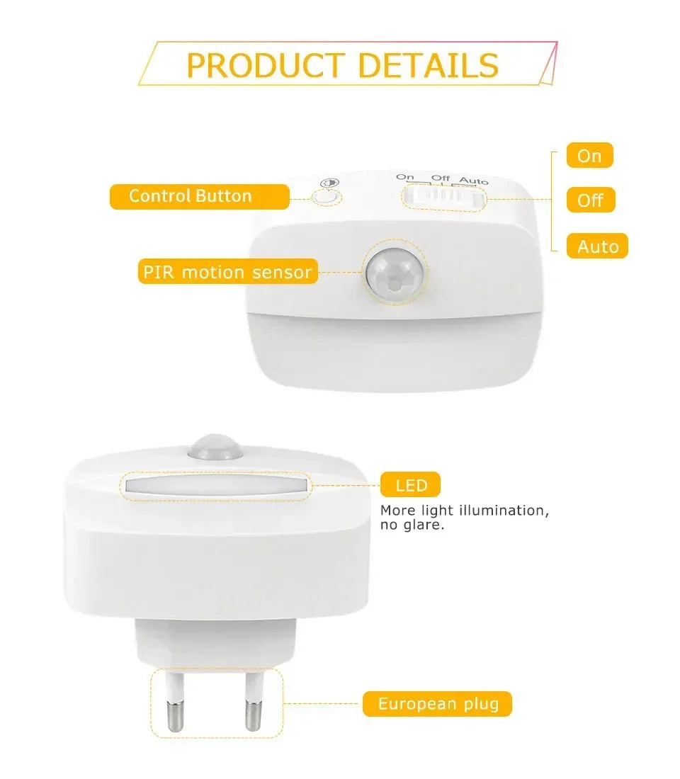 Plug in Night Light with Motion Sensor and Dusk to Dawn Sensor Mini LED Nightlight Adjustable Brightness for Bathroom Hallway