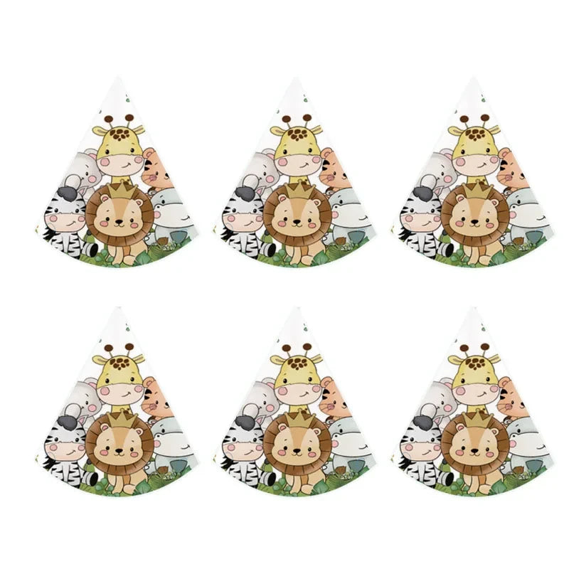 Jungle Animals Disposable Tableware Sets Lion Elephant Tiger Hippo Tablecloth Cups Plate Kids Birthday Safari Party Decoration