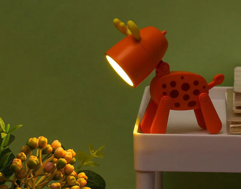 LED Night Light Mini Folding Desk Lamp Cute Pet Lights Dog Deer Portable Night Light Student Living Room Decor Gift