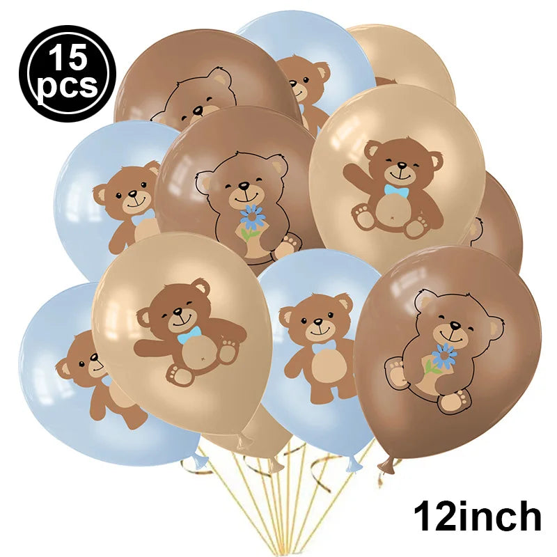 Blue Brown Bear Theme Party Decoration 7"/9"Plate Napkin Cup  DisposableTableware for Baby Shower Bear Theme Birthday Decoration