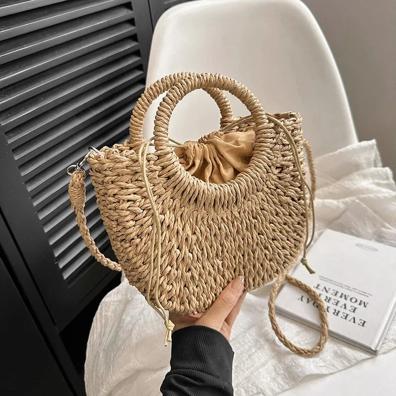 Handwoven Straw Rattan Half-Moon Beach Handbag Large Capacity Women Summer Hollow Out Crossbody Shoulder Bag  crossbody bags