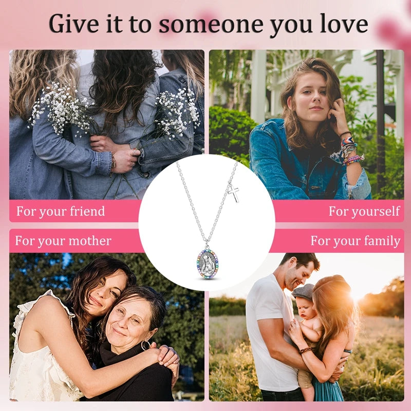 Original 925 Sterling Silver The Virgin Mary Necklace Zirconia Crystal Jewellery Party Birthday Wedding Women Anniversary Gift