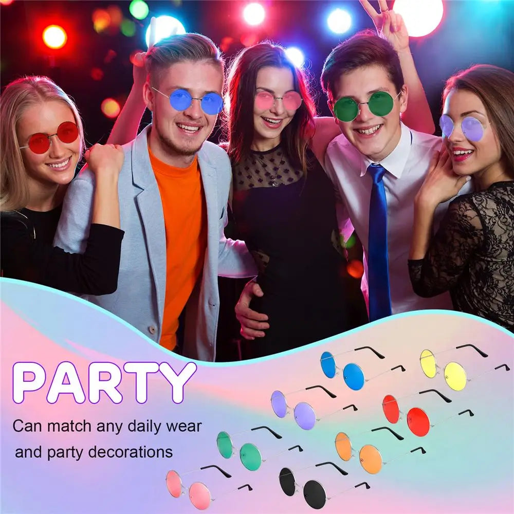Fashion Retro Round Hippie Sunglasses  for Women Men Trendy Punk Disco Party Glasses Circle Metal UV Protection Sunglasses