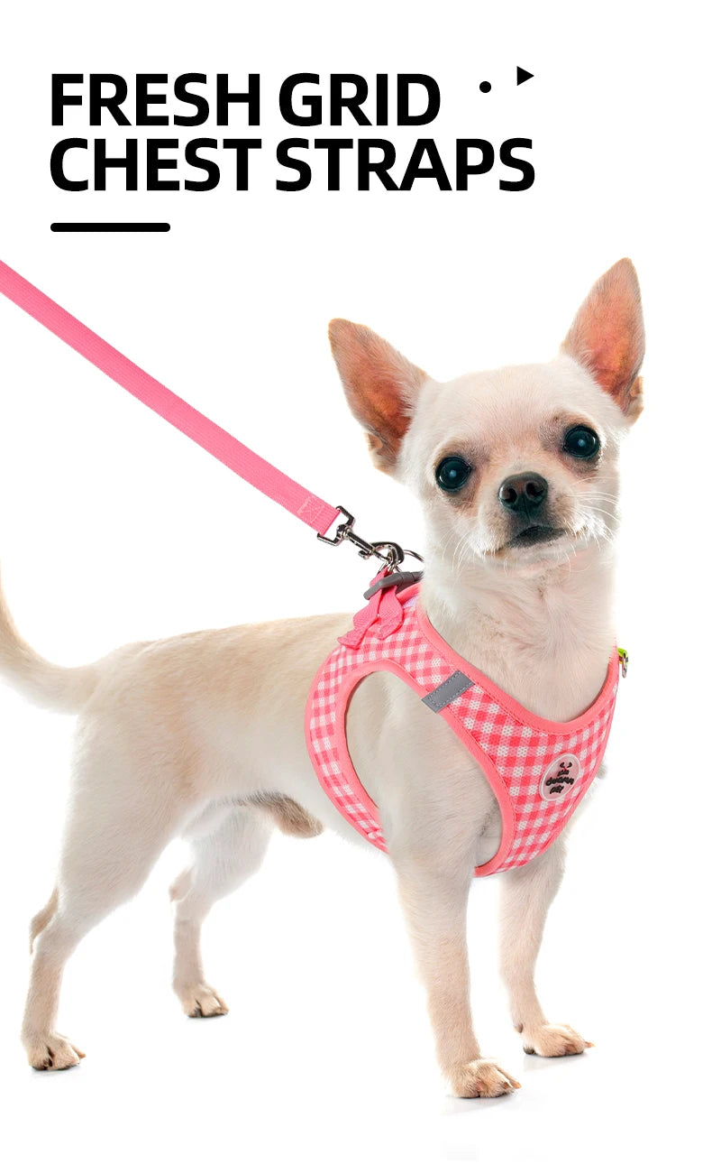 Kitten chest Strap Fresh plaid kitten leash anti-break Adjustable reflective pet chest strap Small dog kitten chest back